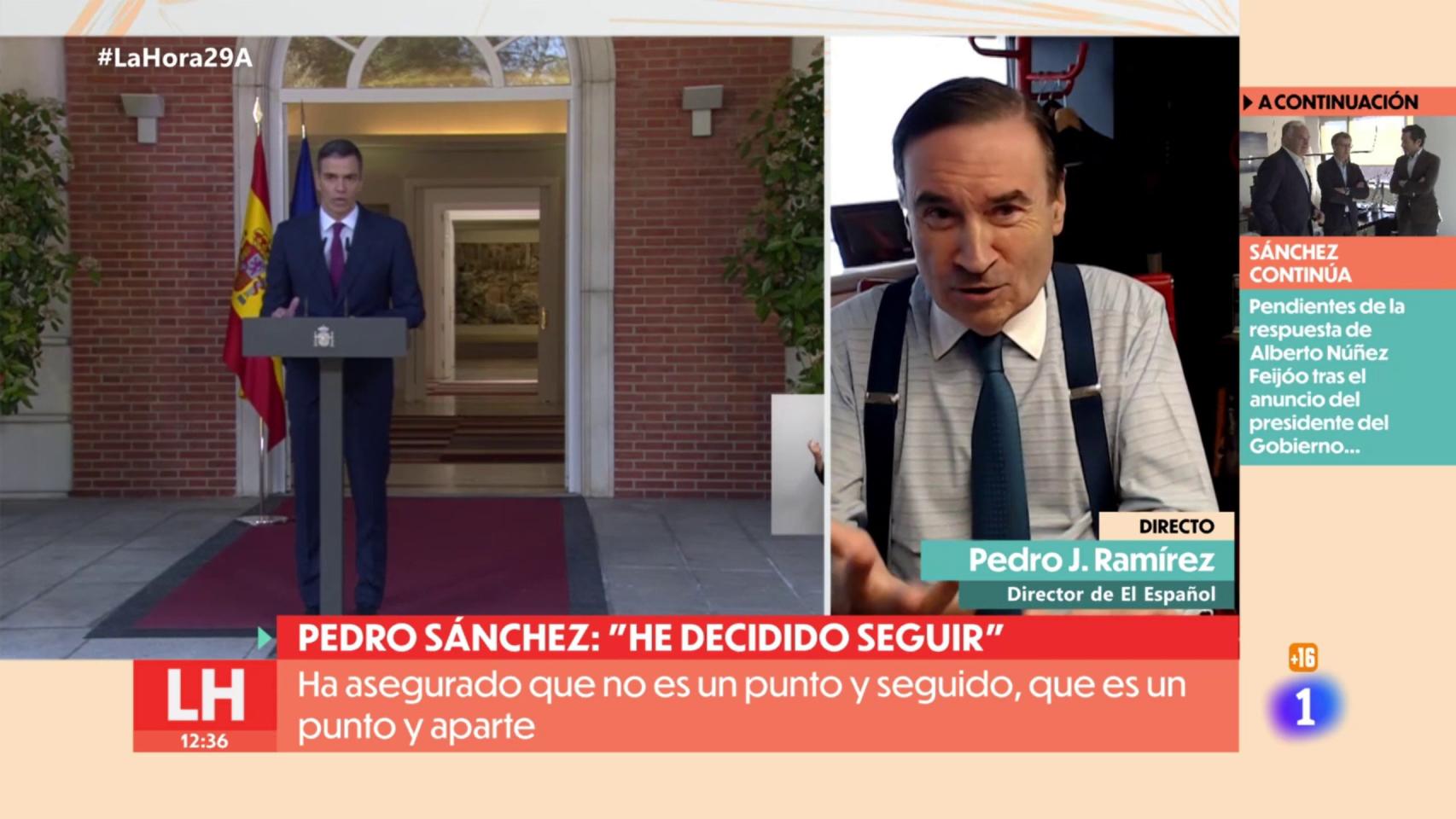 Pedro J. Ramírez este lunes en La Hora de la 1 tras la decisión de Pedro Sánchez.