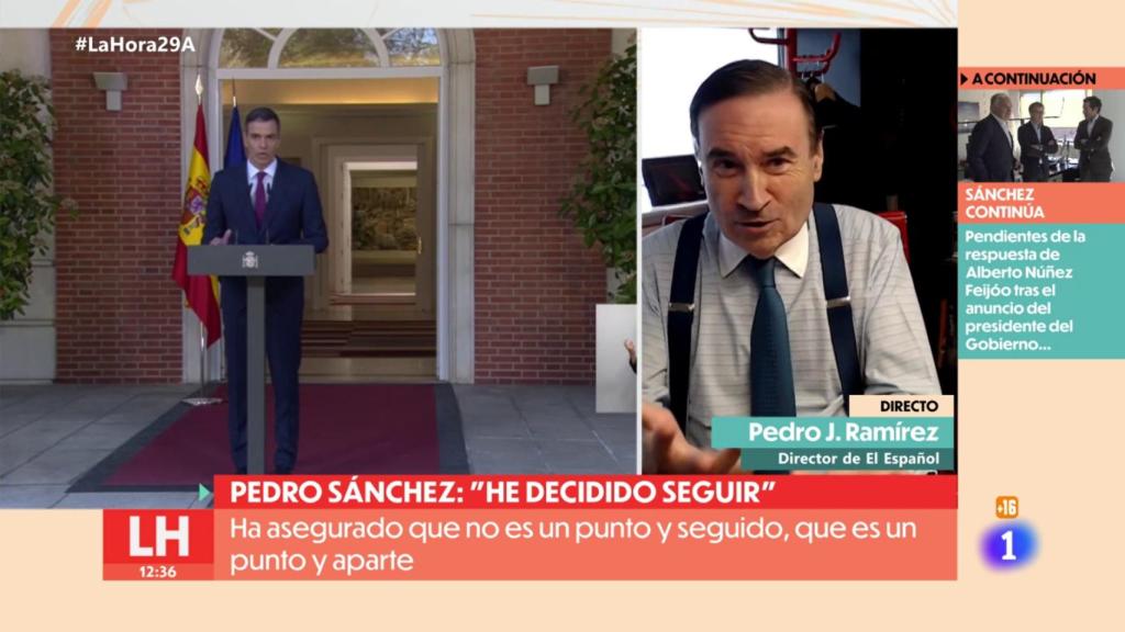 Pedro J. Ramírez este lunes en La Hora de la 1 tras la decisión de Pedro Sánchez.