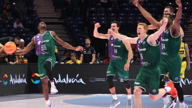 Celebración de la victoria del Unicaja.