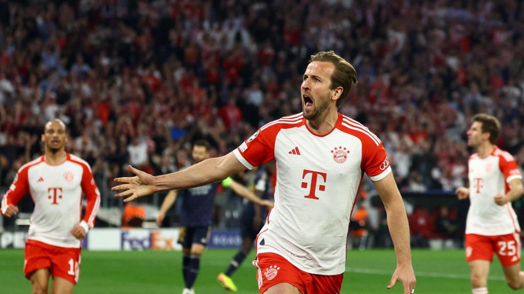 Harry Kane celebra su gol de penalti frente al Real Madrid.