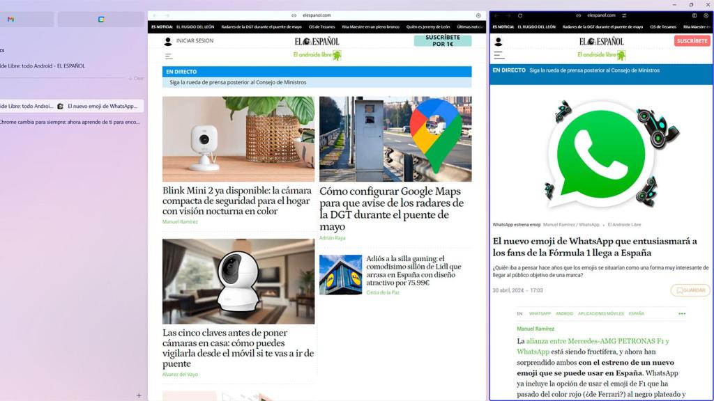 La pantalla dividida en el navegador Arc para Windows