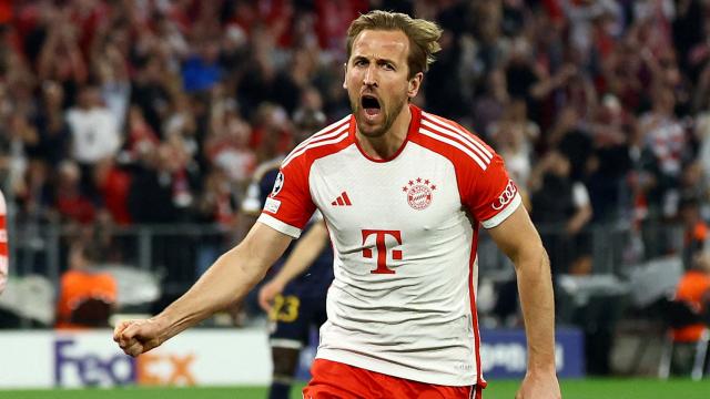 Harry Kane celebra su gol al Real Madrid la ida de las semifinales de Champions League