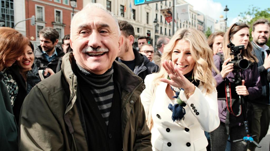 Pepe Álvarez y Yolanda Díaz en la manifestación del Día del Trabajo.