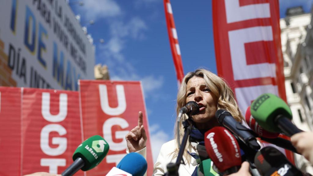 La vicepresidenta primera y ministra de Trabajo, Yolanda Díaz, este primero de mayo en Madrid.