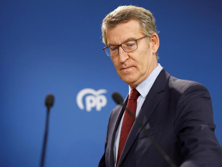 Alberto Núñez Feijóo, en la rueda de prensa posterior a la reaparición de Pedro Sánchez.