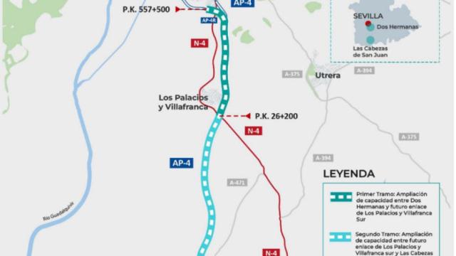 Mapa de las nuevas obras en la AP-4.