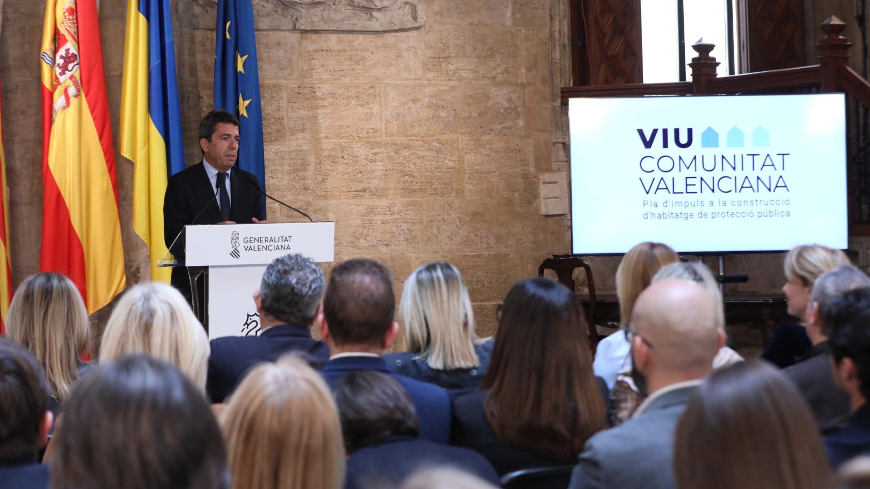Carlos Mazón, durante la presentación del'Plan Viu' de la Generalitat Valenciana. EE