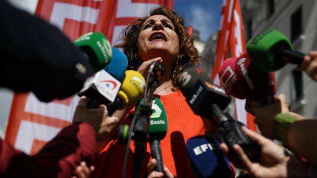 La vicepresidenta primera del Gobierno, María Jesús Montero, durante la manifestación por el Día del Trabajador.