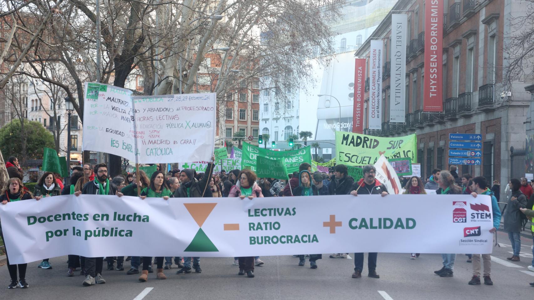 Manifestación del 27 de febrero de 2024 convocada por los sindicatos CGT, STEM y CNT por una educación pública y de calidad en Madrid enmarcada en la huelga de tres días que tuvo lugar en esas mismas fechas.