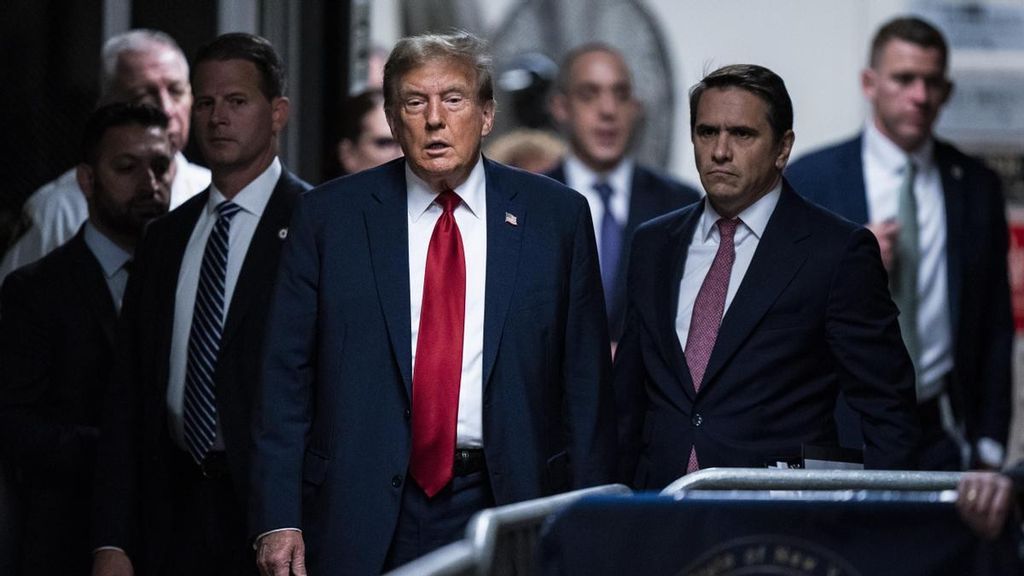 Donald Trump llega al juicio, en Manhattan.