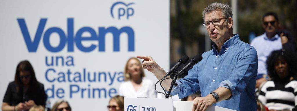 El presidente del PP, Alberto Núñez Feijóo, en un mitin en Salou.