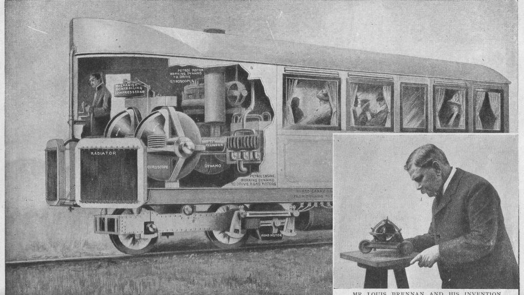 Ilustración de la revista Harmsworth Popular Science, junto a una fotografía de Louis Brennan2