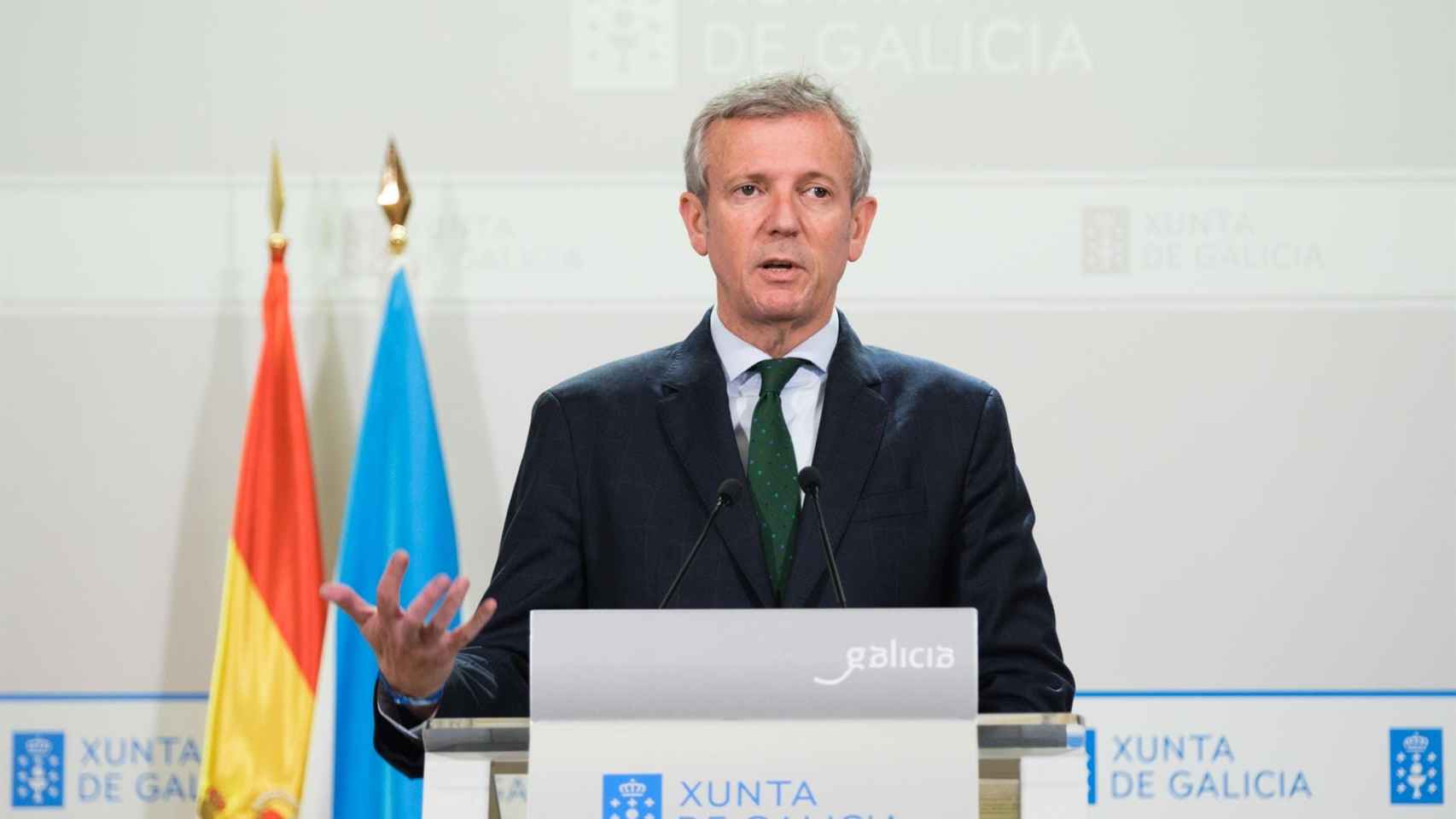 El presidente del Gobierno gallego, Alfonso Rueda, en la rueda de prensa posterior a la reunión semanal del Consello.