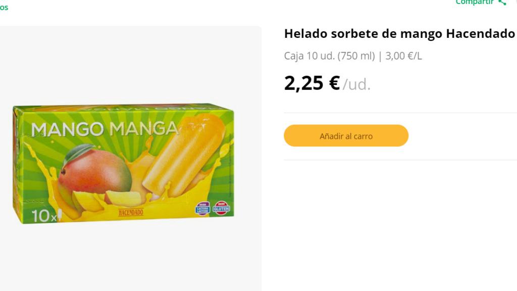 Sorbete de mango helado.