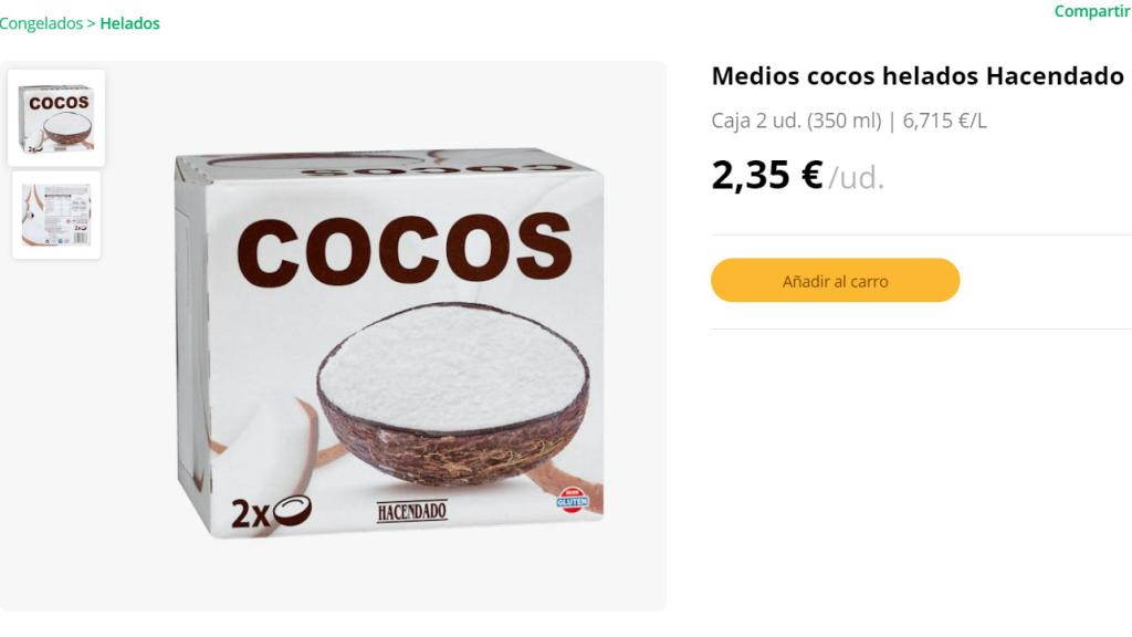 Medios cocos helados de Hacendado.
