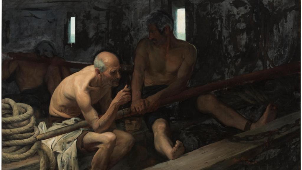 Galeotes encadenados según el pincel de César Álvarez Dumont en 1897.