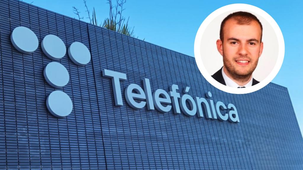 Montaje con la imagen de Carlos Ocaña junto al logo de Telefónica.