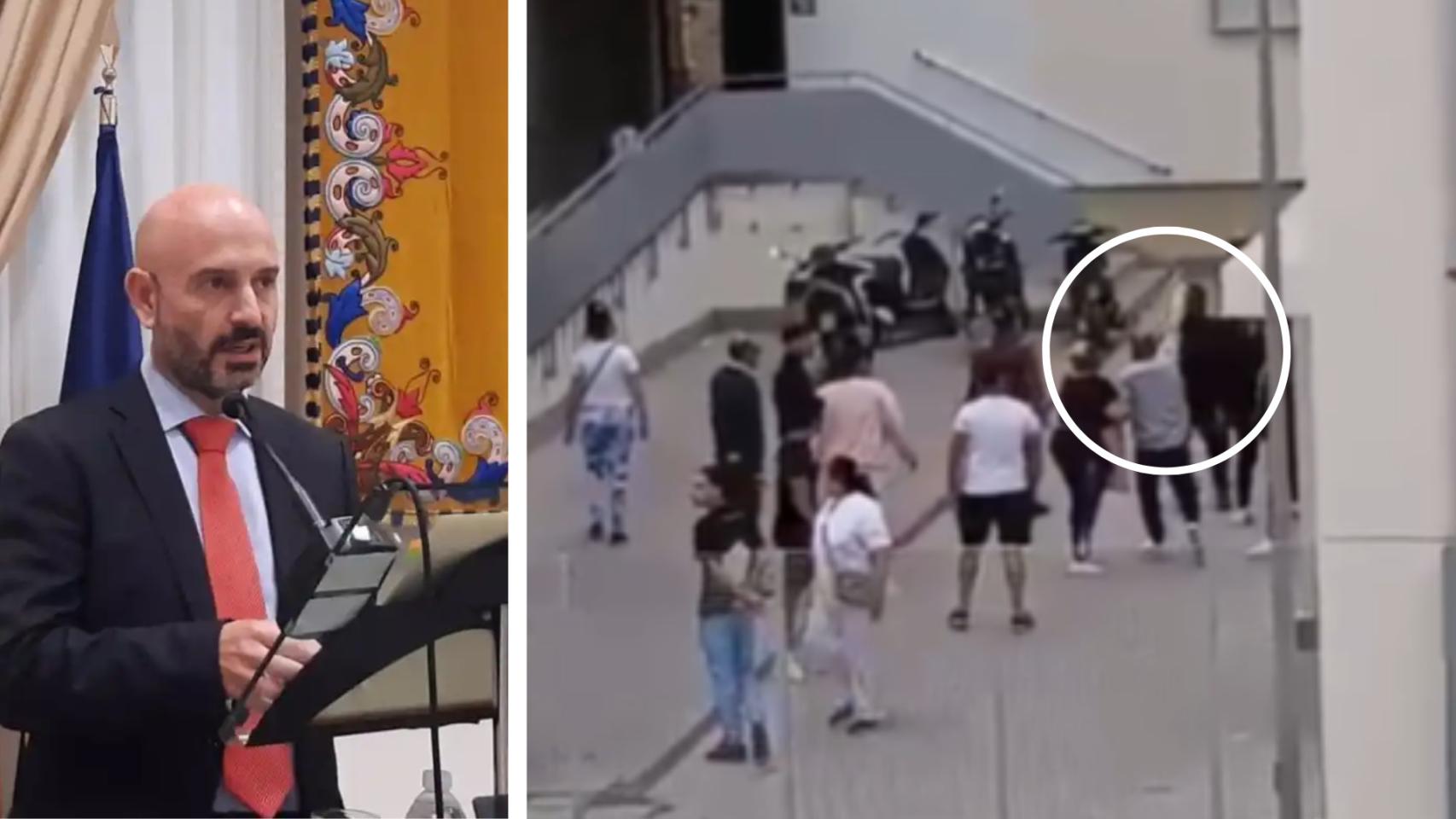 El subdelegado de Gobierno en Málaga y una captura del momento del tiroteo.