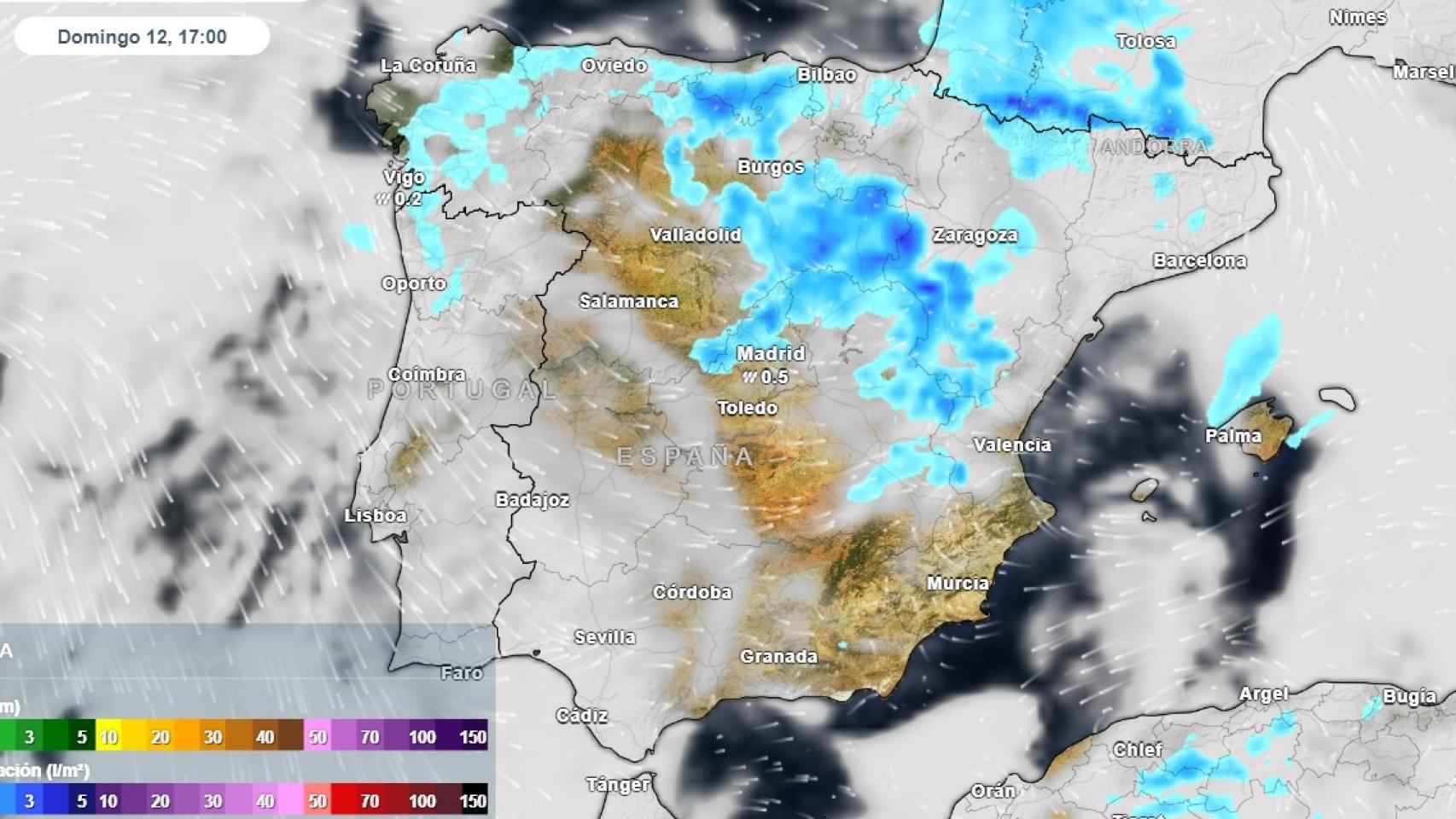 Imagen de la DANA a su llegada a la Península Ibérica.