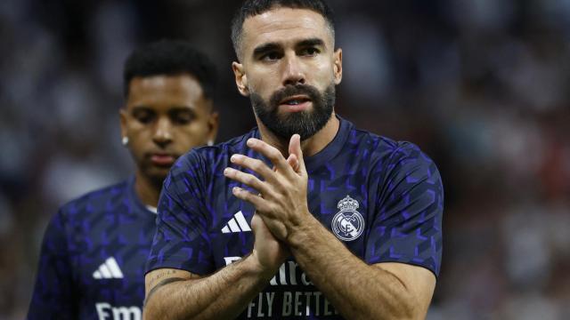 Dani Carvajal, en el calentamiento con el Real Madrid.