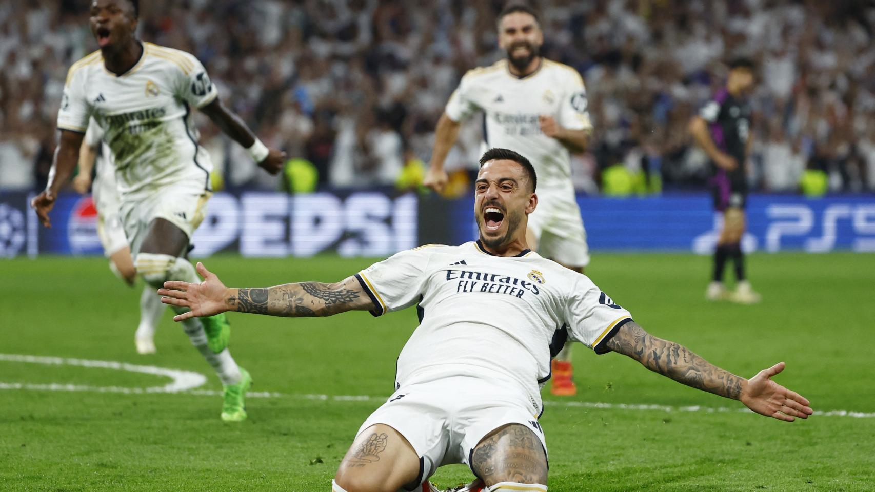 Joselu celebra el gol ante el Bayern.