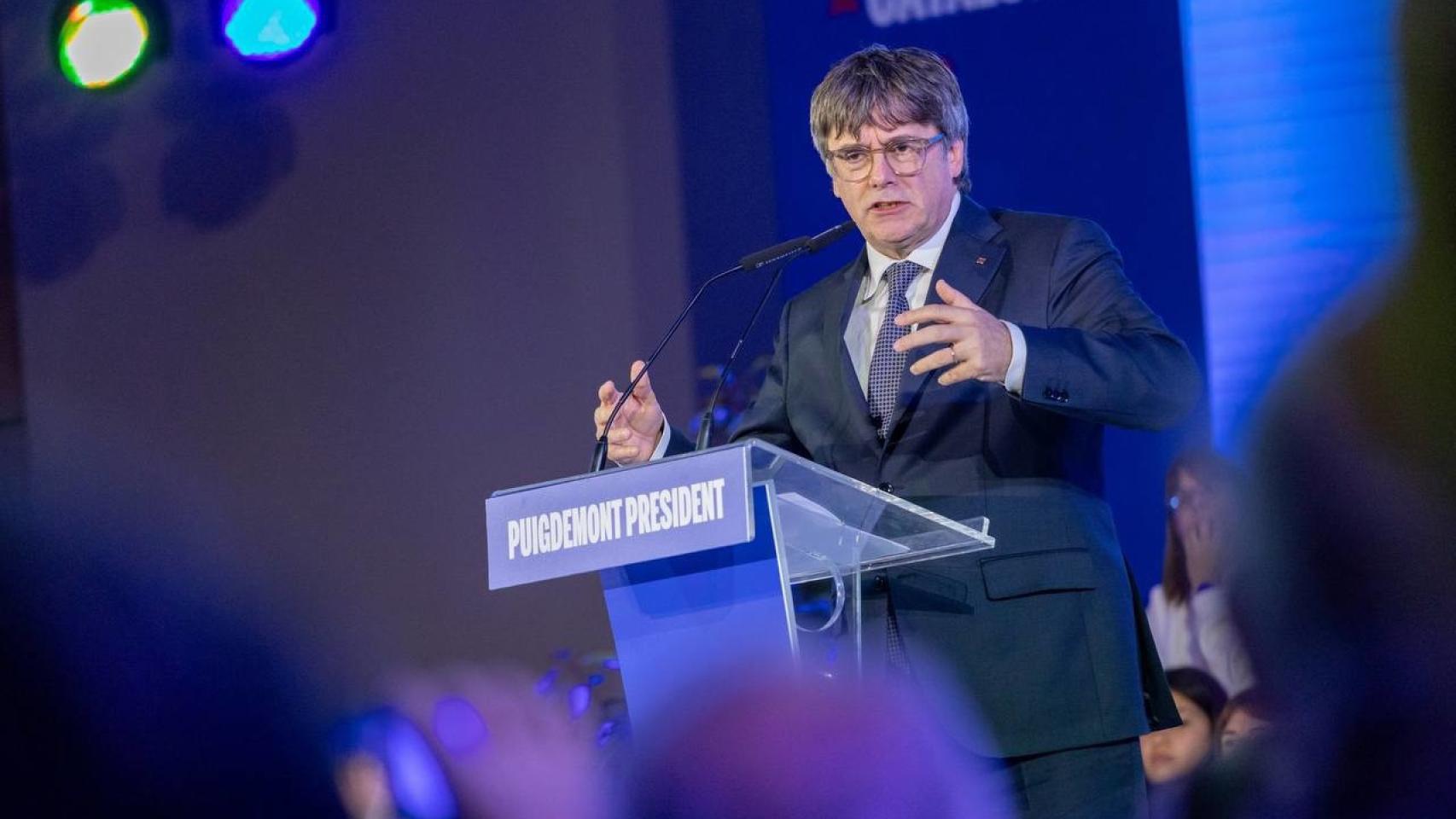Carles Puigdemont en un mitin en Argelès-sur-Mer (Francia).