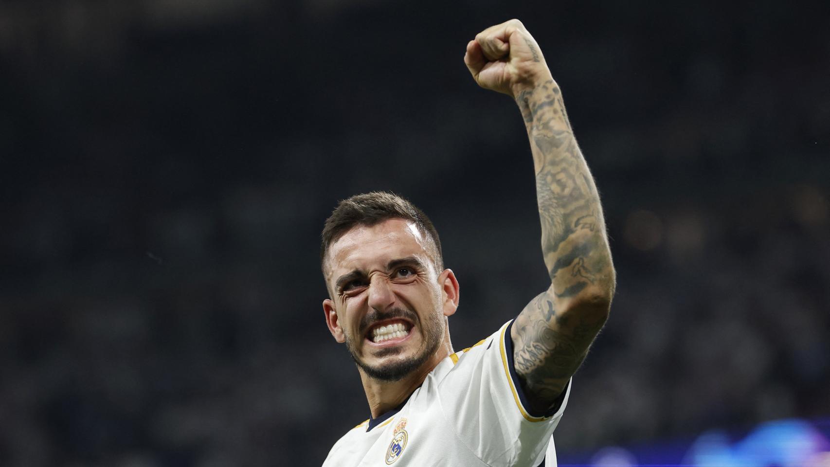 Joselu celebra el pase a la final de la Champions.