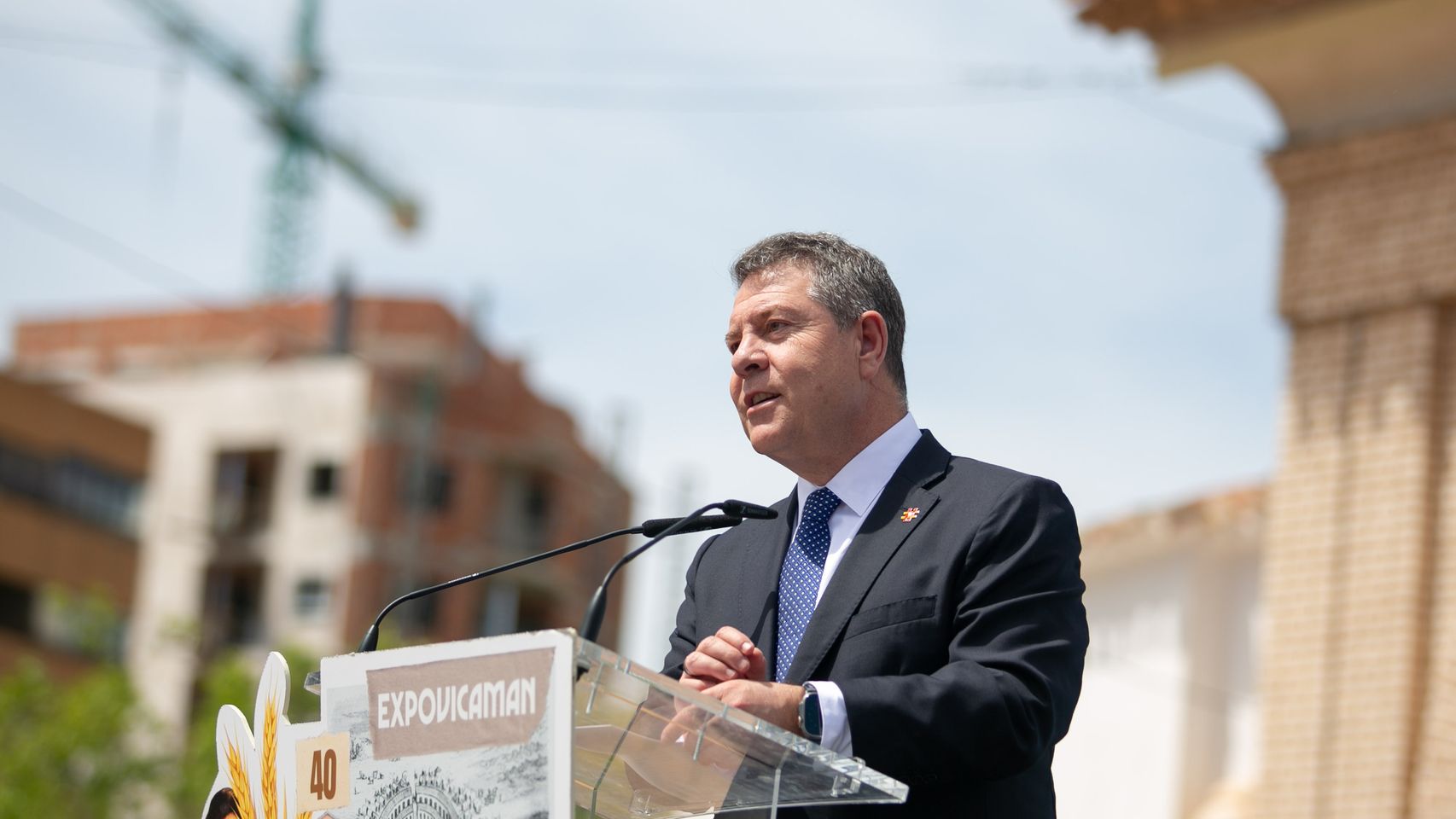 Emiliano García-Page, presidente de Castilla-La Mancha, durante la inauguración de Expovicaman.