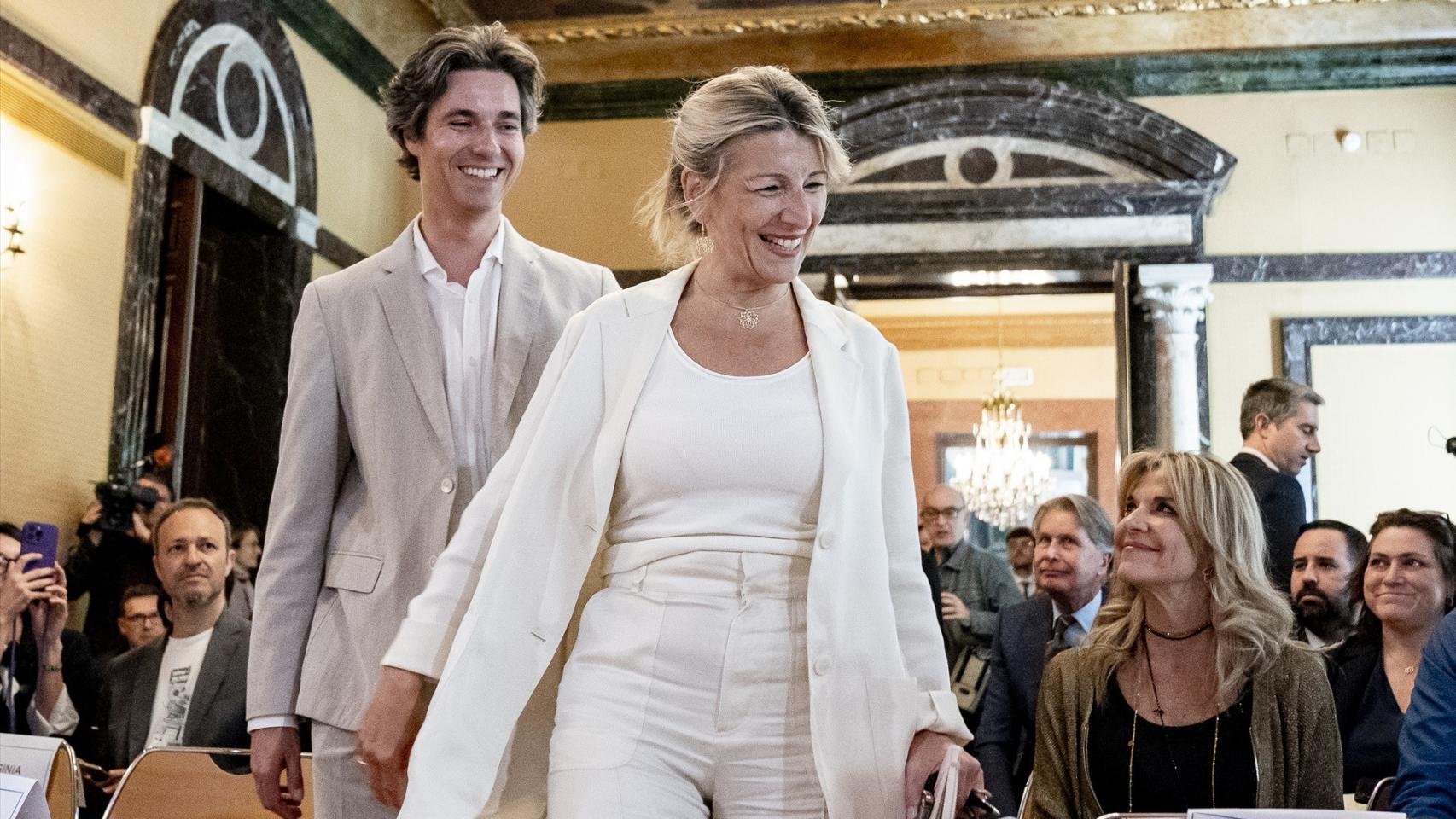 La vicepresidenta Yolanda Díaz, este jueves durante la reunión de ministros europeos de Trabajo celebrada en el Palacio de Zurbano (Madrid).