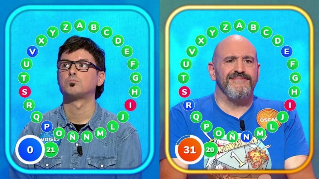 Moisés y Óscar durante el programa 'Pasapalabra'.