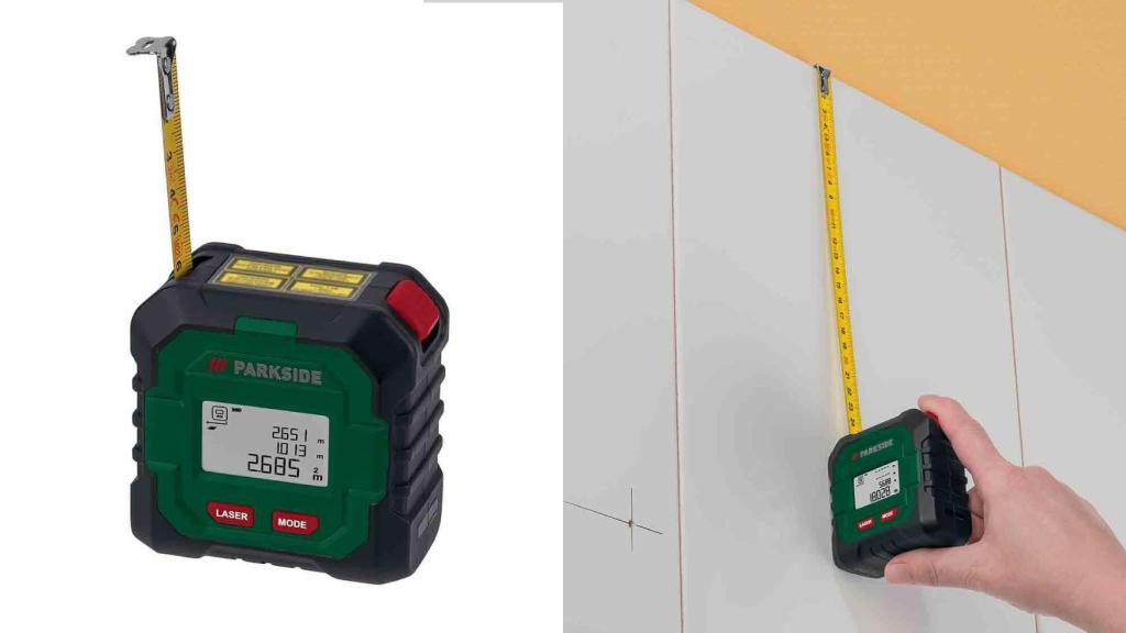 El medidor láser recargable con cintra métrica de Lidl.