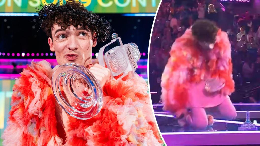 La otra imagen de la victoria del suizo Nemo: el trofeo de Eurovisión se hace añicos al instante de ser entregado