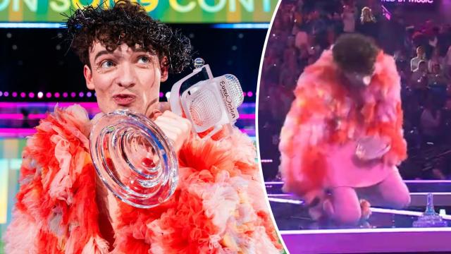 La otra imagen de la victoria del suizo Nemo: el trofeo de Eurovisión se hace añicos al instante de ser entregado