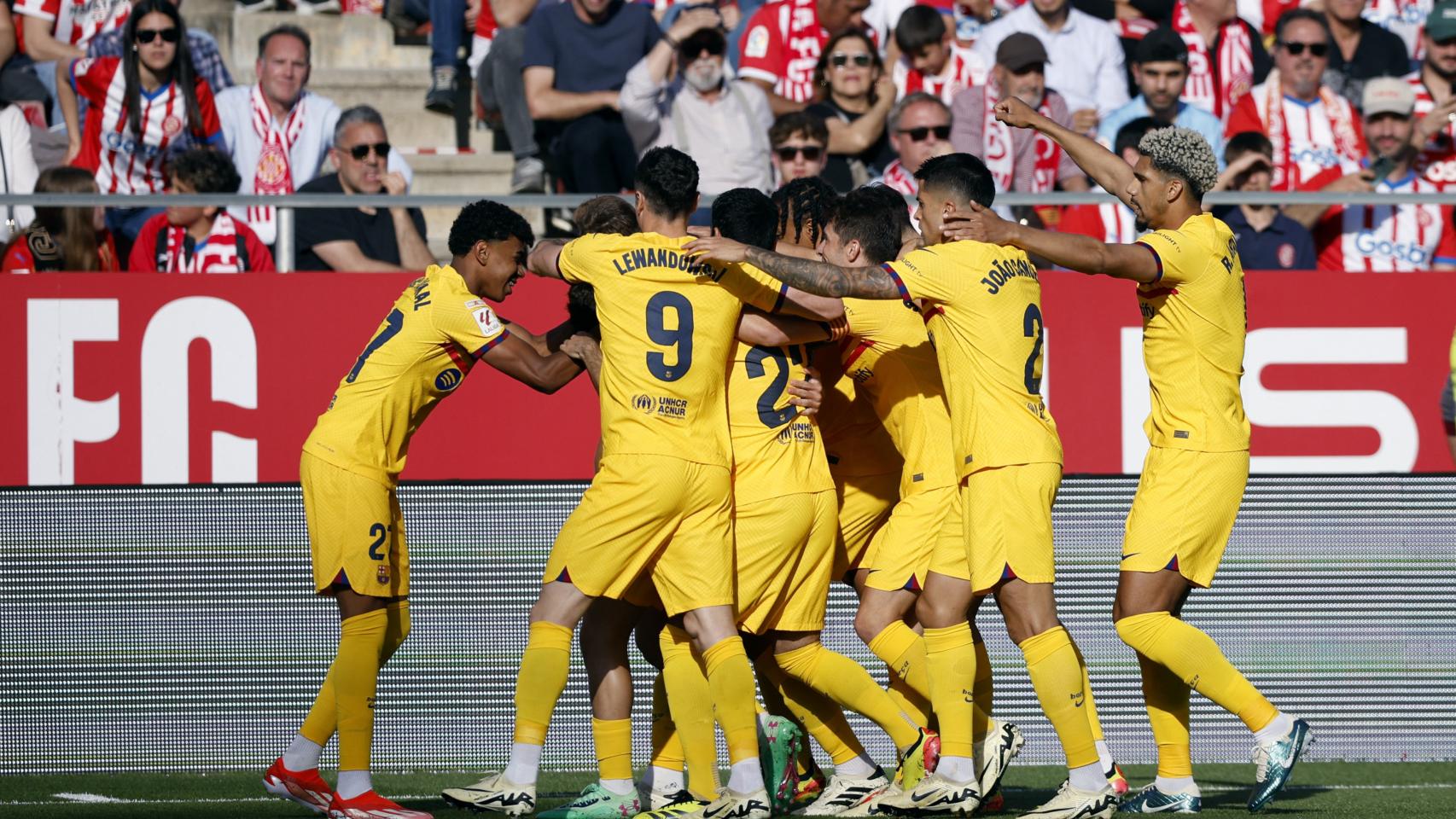 Los jugadores del FC Barcelona celebran un gol esta temporada.