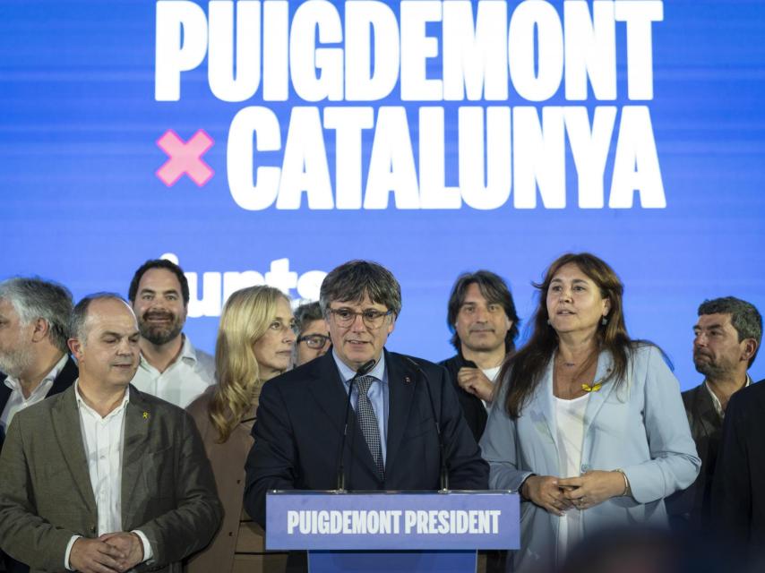 El líder de Junts, Carles Puigdemont, comparece para valorar los resultados de las catalanas.