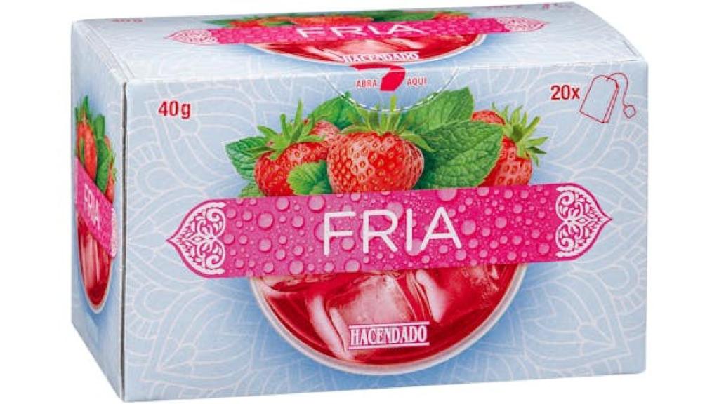 Infusión fría de Hacendado con fresa y hierbabuena.