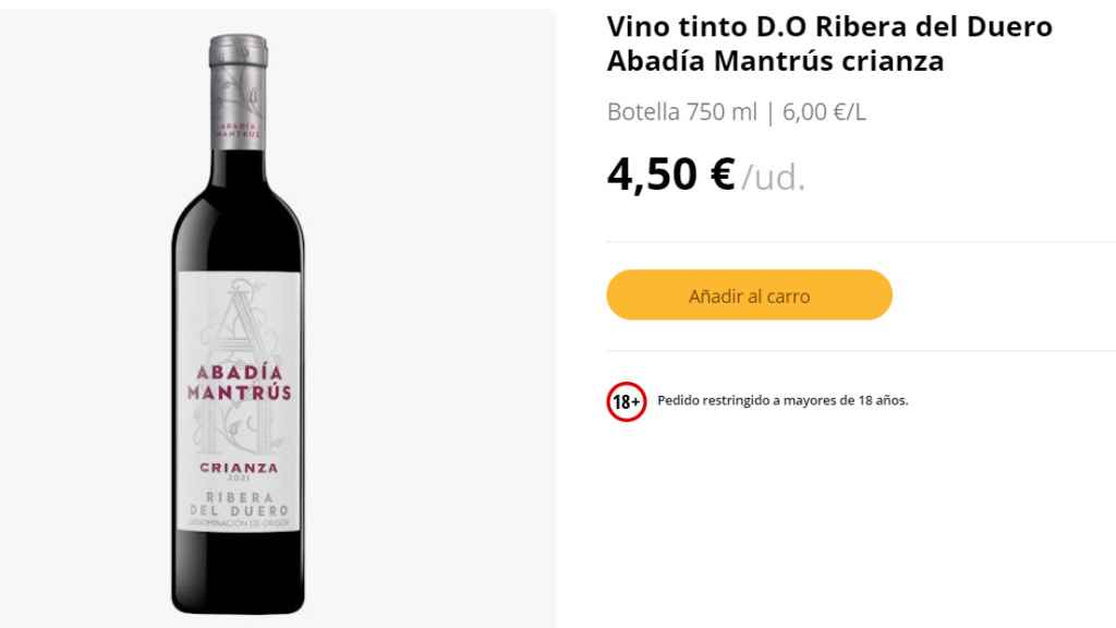 Vino tinto D.O Ribera del Duero Abadía Mantrús crianza.