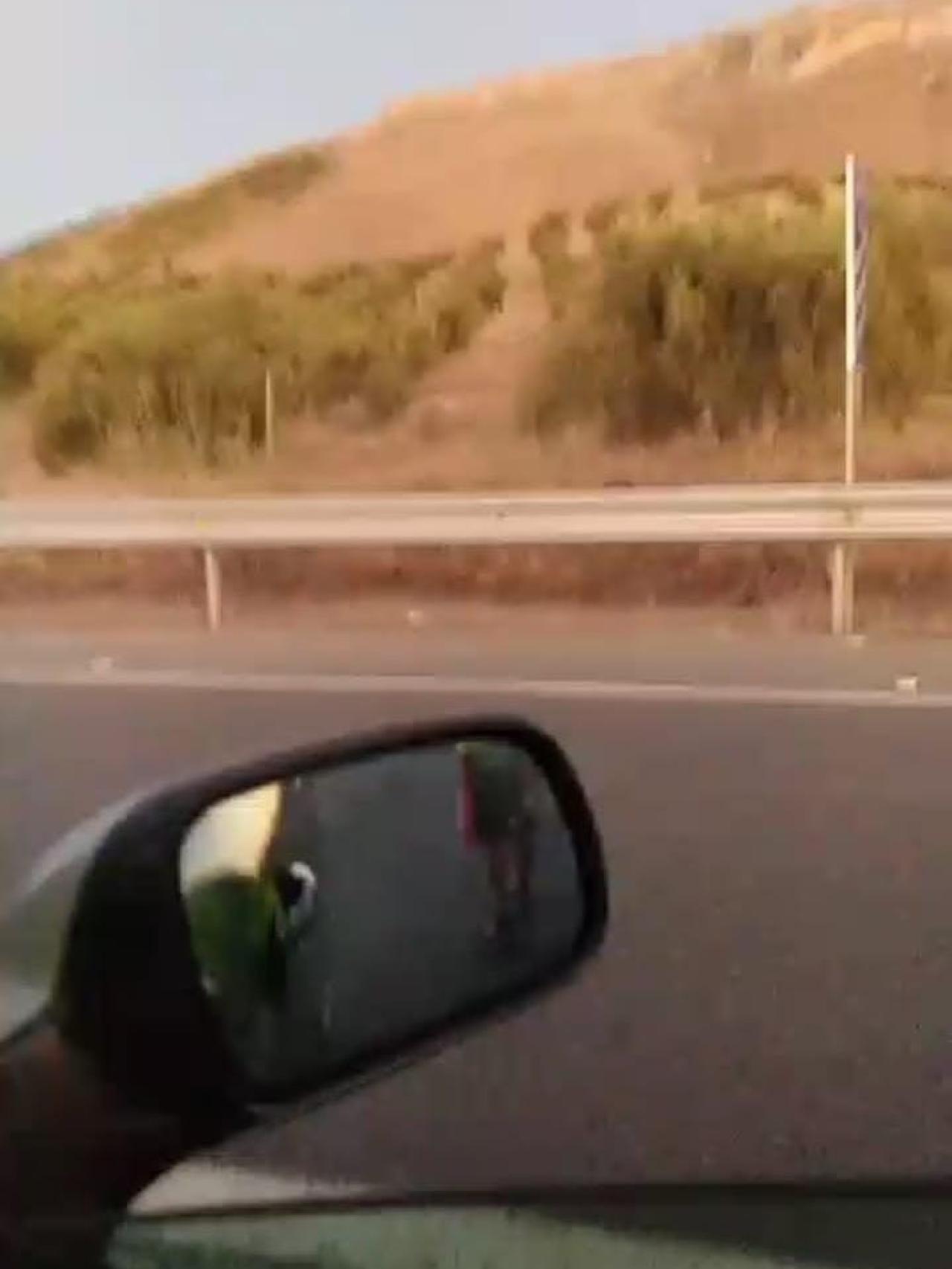 Carmen recogió con su teléfono cómo su marido, Carlos, colocaba los triángulos en la carretera para advertir al resto de conductores de la presencia de su coche averiado en la A-92.