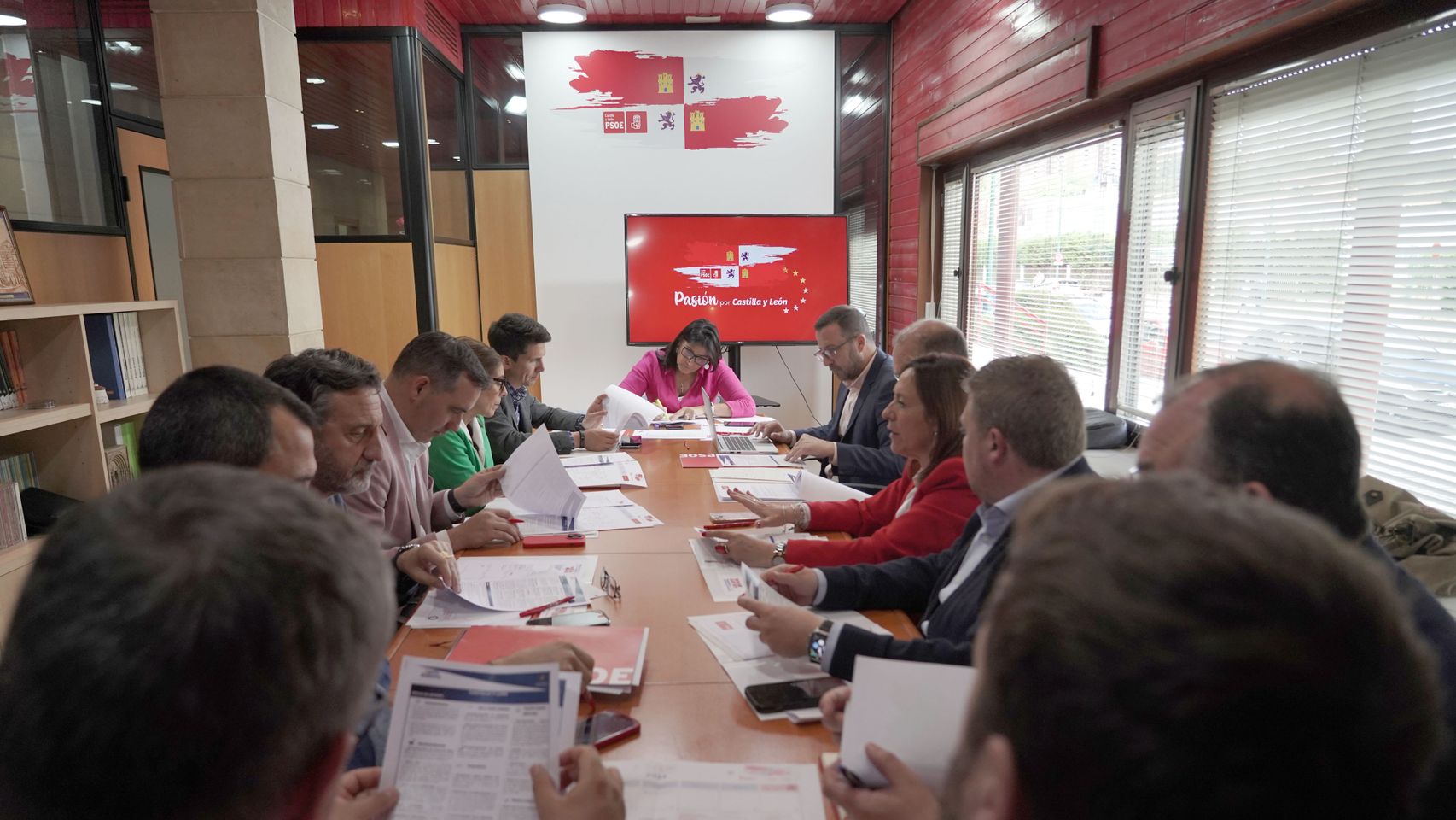 Imagen de la reunión entre la secretaria de Organización del PSCyL, Ana Sánchez, y los secretarios de Organización de las nueve provincias de la Comunidad, este martes.