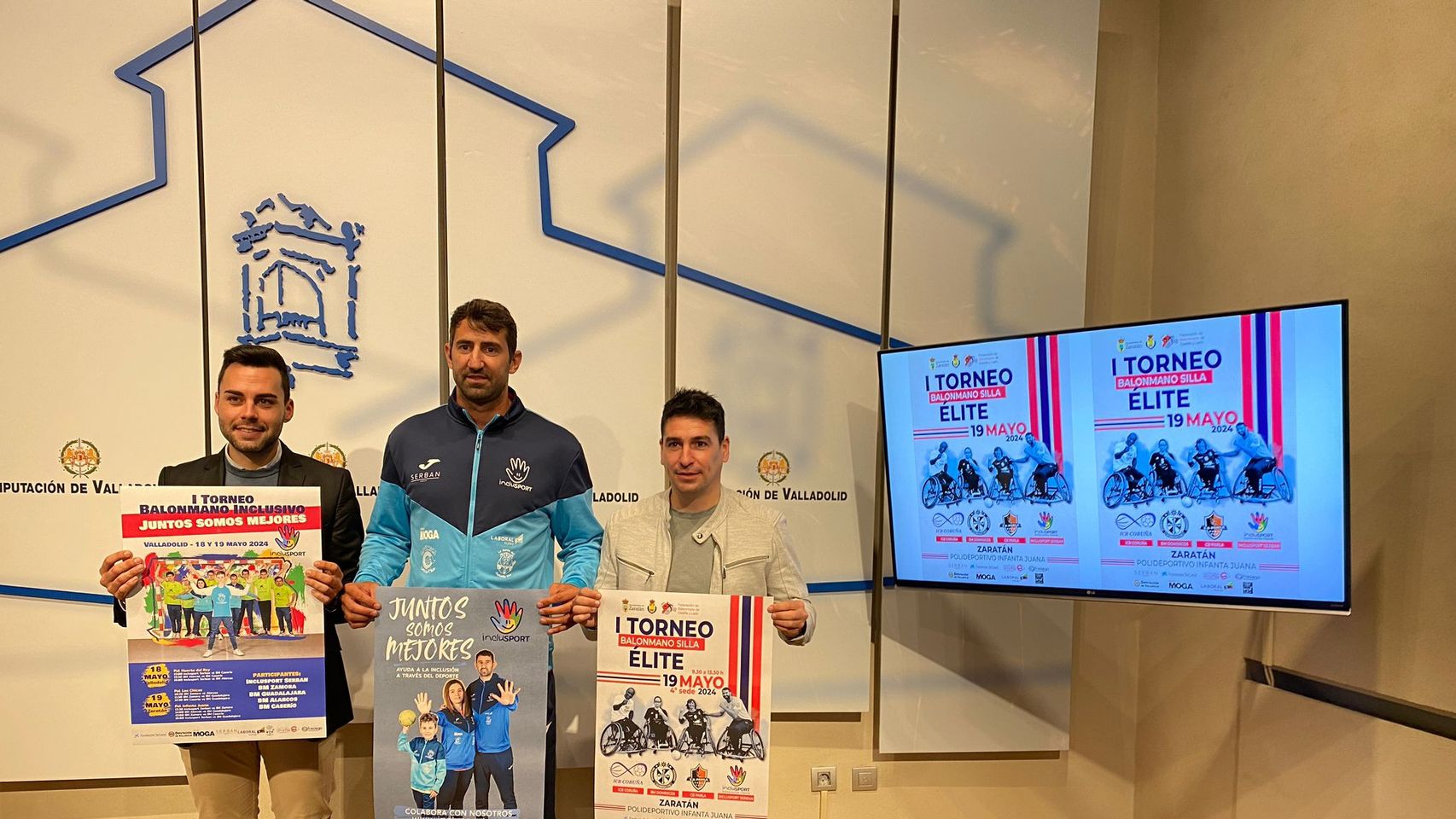 El alcalde de Zaratán y diputado del Área de Empleo, Desarrollo Económico y Reto Demográfico, Roberto Migallón, el presidente de Inclusport Castilla y León, Óscar Perales y el concejal de Deportes de Zaratán, Jonatán Gallego, presentando el torneo