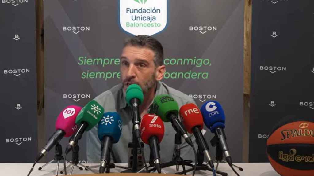 Una imagen de Ibon Navarro, en la rueda de prensa de esta mañana.