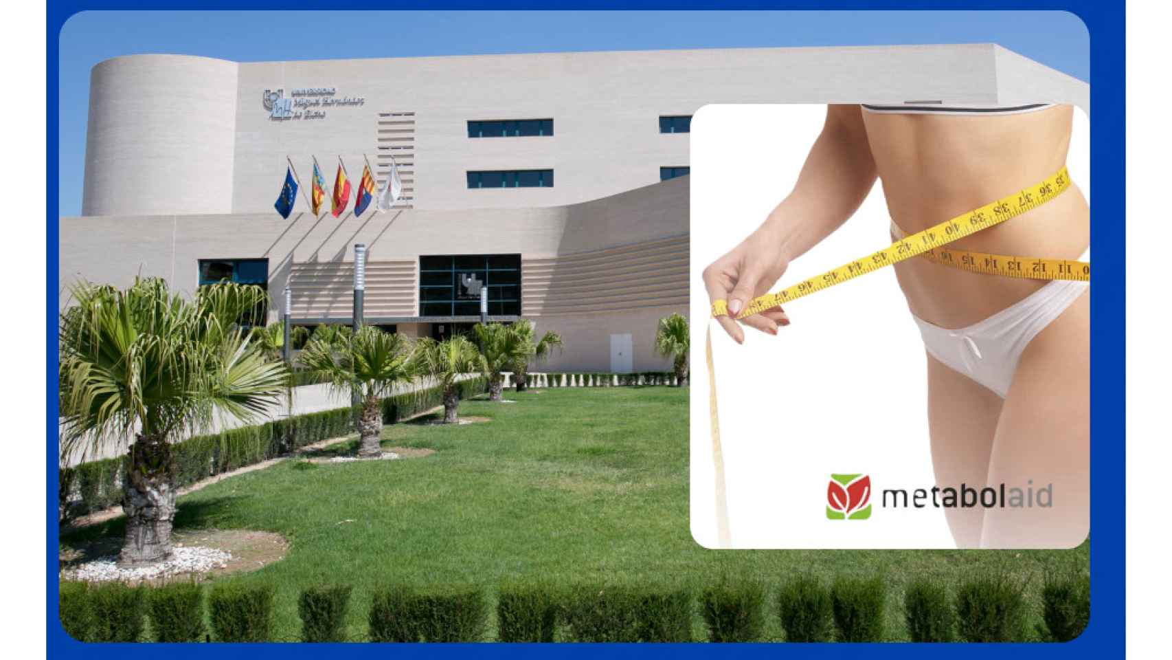 Fachada del rectorado de la UMH de Elche y producto por el que ha demandado a la empresa Monteloeder.