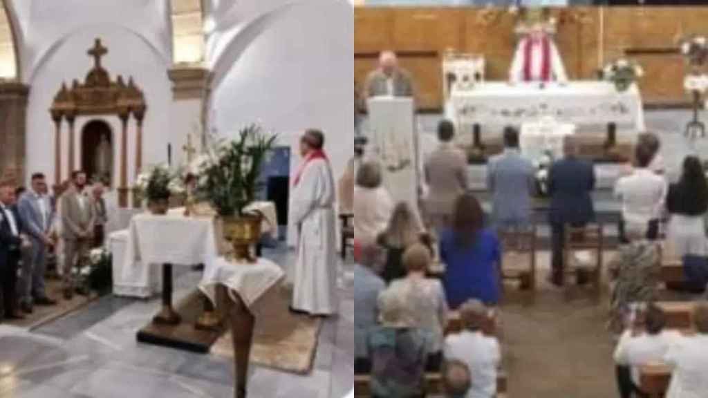 Imágenes durante la bendición que recibió la pareja homosexual en Miajadas, Plasencia.