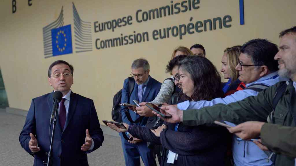 El ministro José Manuel Albares, durante su comparecencia de este jueves en Bruselas