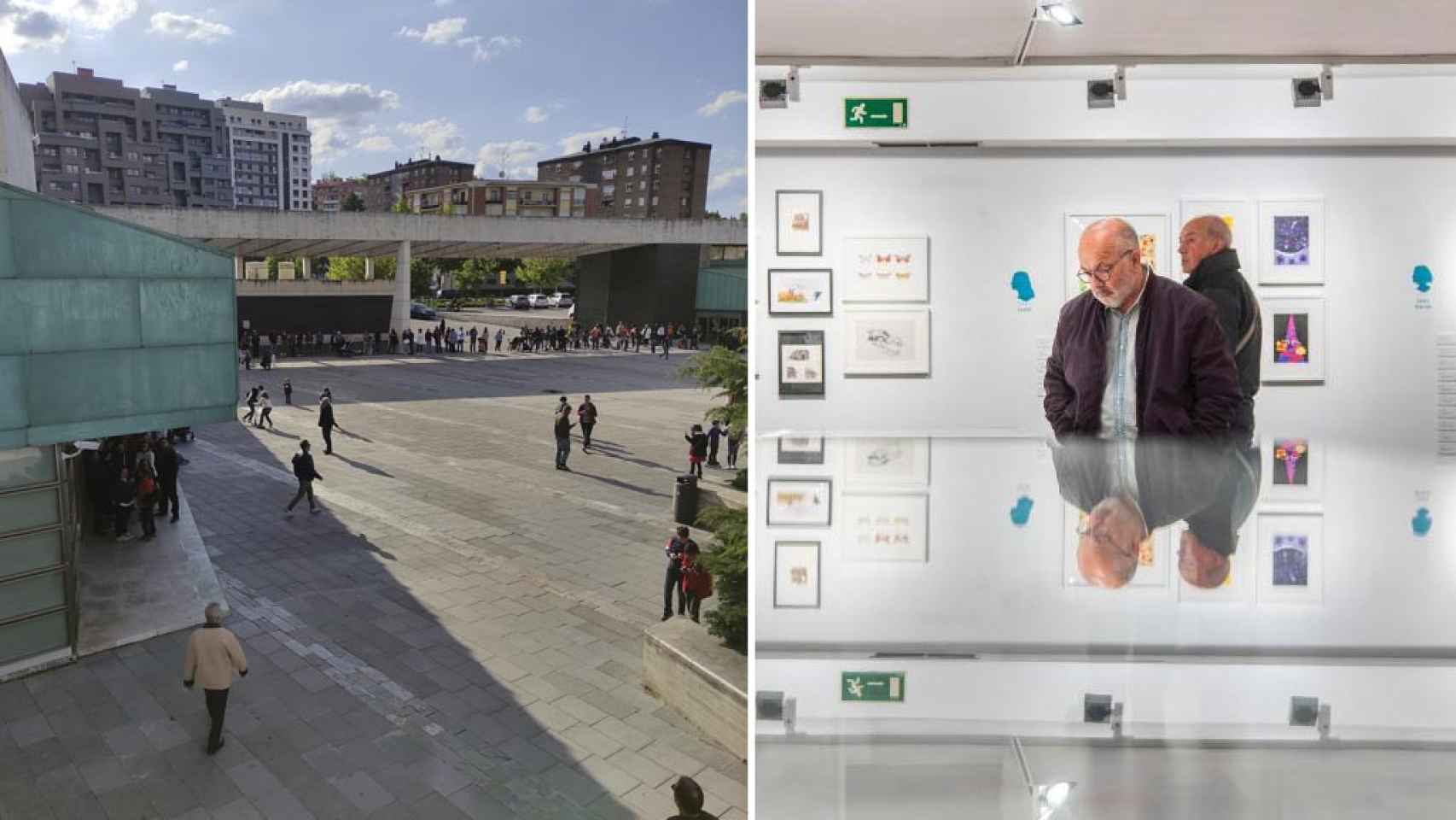 Colas en el Museo de la Ciencia (Fotografía: Museo de la Ciencia) y un hombre en un museo de Valladolid (Fotografía. Víctor Hugo Martín Caballero cedida a EL ESPAÑOL de Castilla y León)