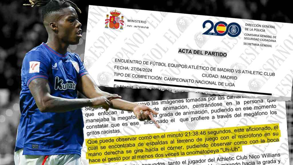Fotomontaje de Nico Williams y el informe de la policía