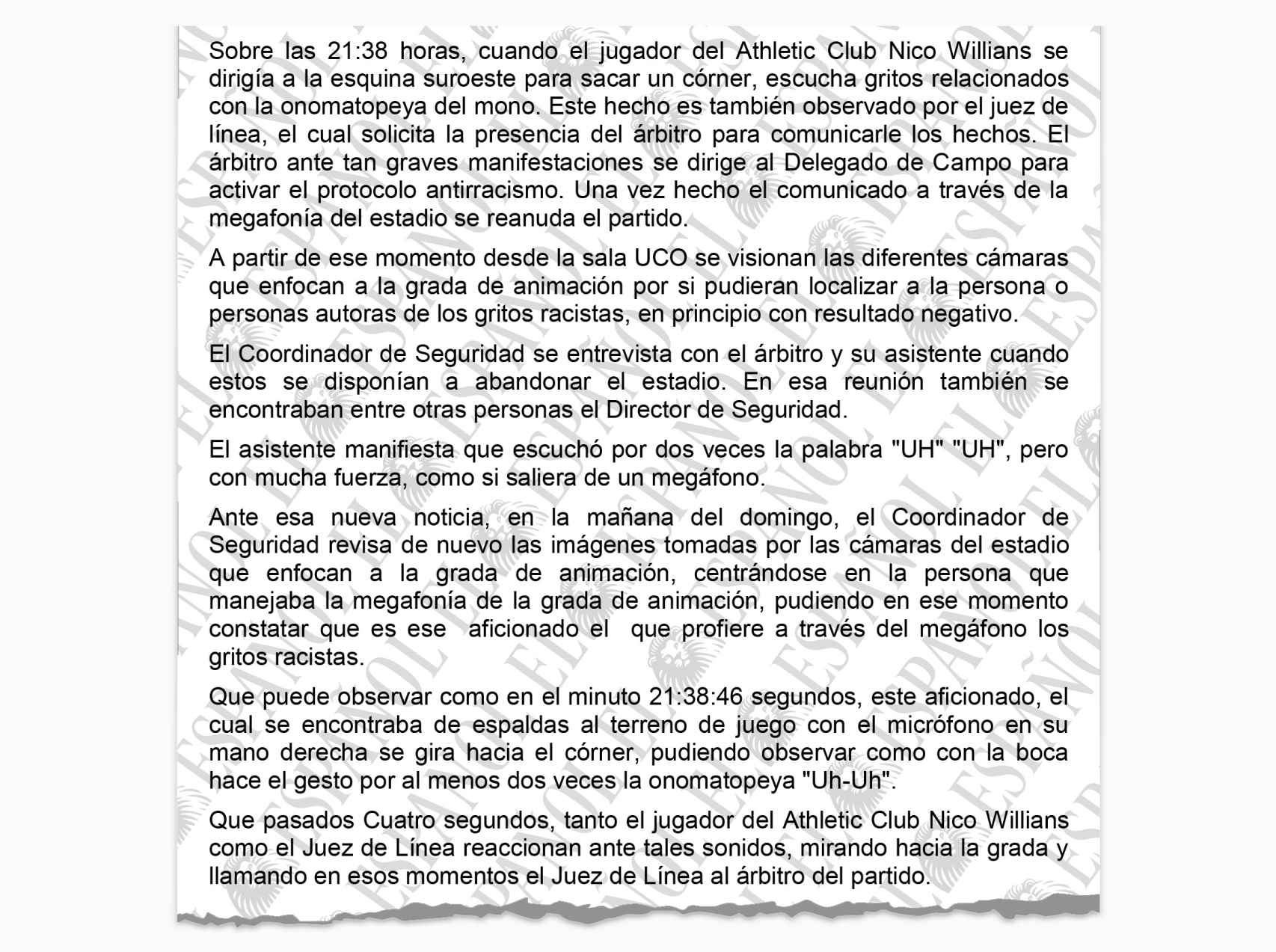 Informe de la policía sobre los gritos racistas contra Nico Williams en el At. Madrid - Athletic Club