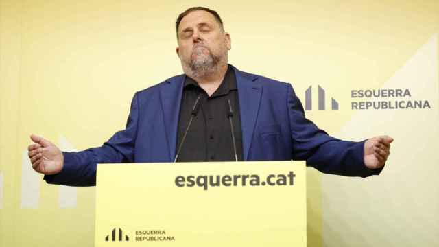 El presidente de ERC, Oriol Junqueras, este jueves en la sede del partido.