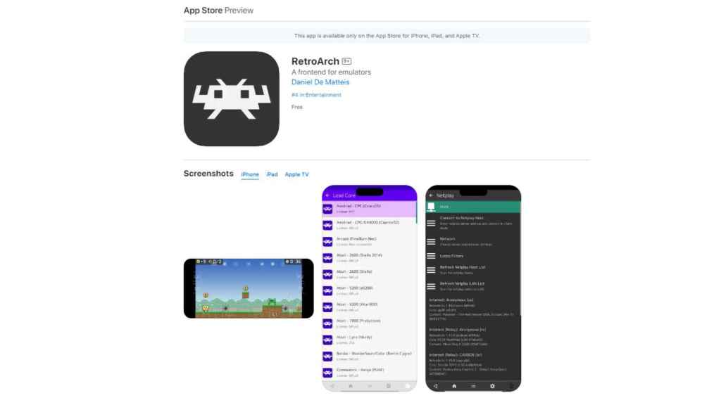 Captura de RetroArch en AppStore