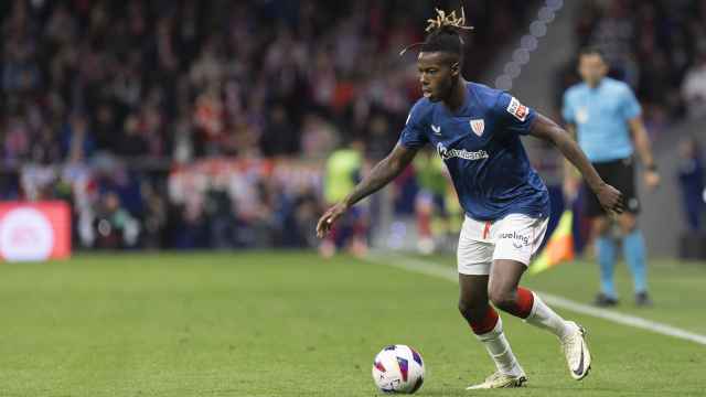 Nico Williams, durante el partido contra el Atlético de Madrid, el pasado 27 de abril.